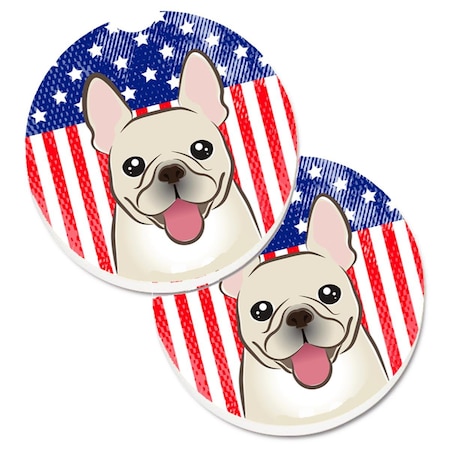 Carolines Treasures American Flag and French Bulldog Set of 2 Cup Holder Car Coaster BB2168CARC